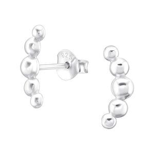 Sterling Silver Curved Beaded Bar Simple Stud Earrings